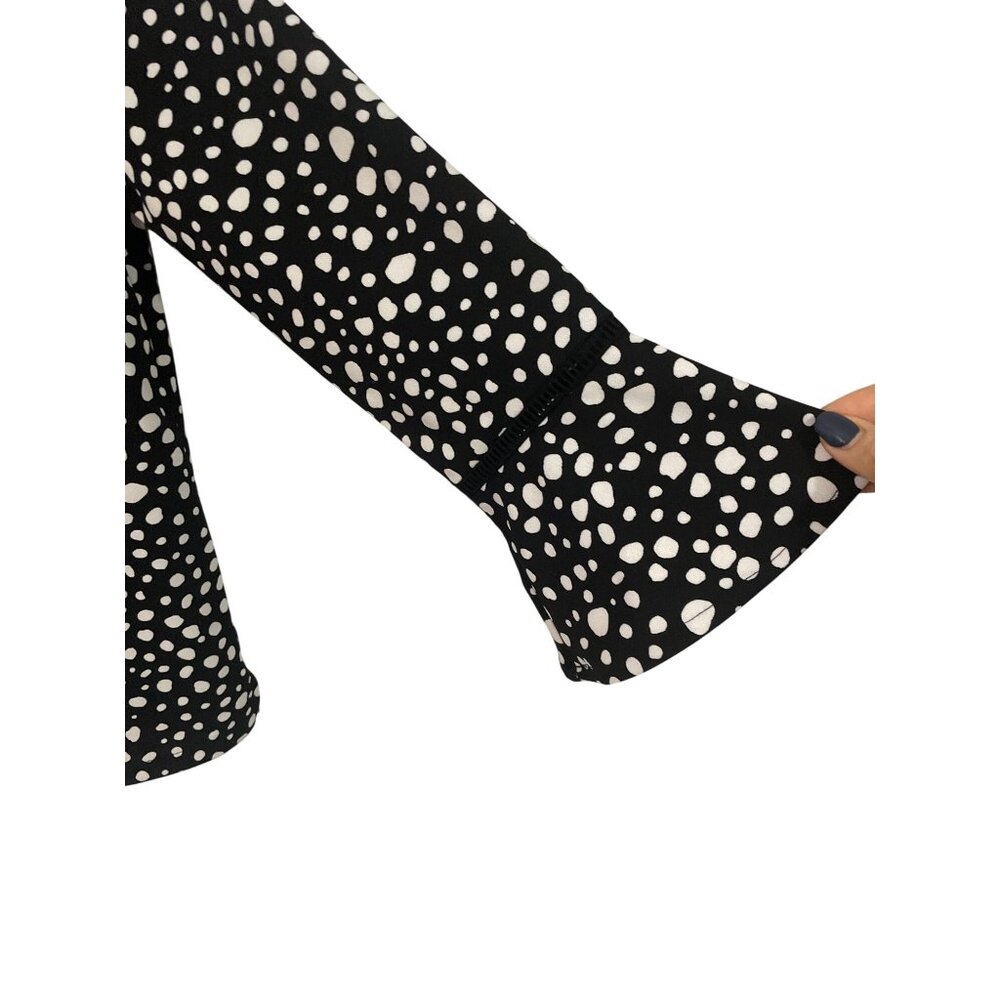 Womens Black & White Polka Dot Blouse Bell Sleeves Size‎ S Preppy Timeless - Picture 2 of 5